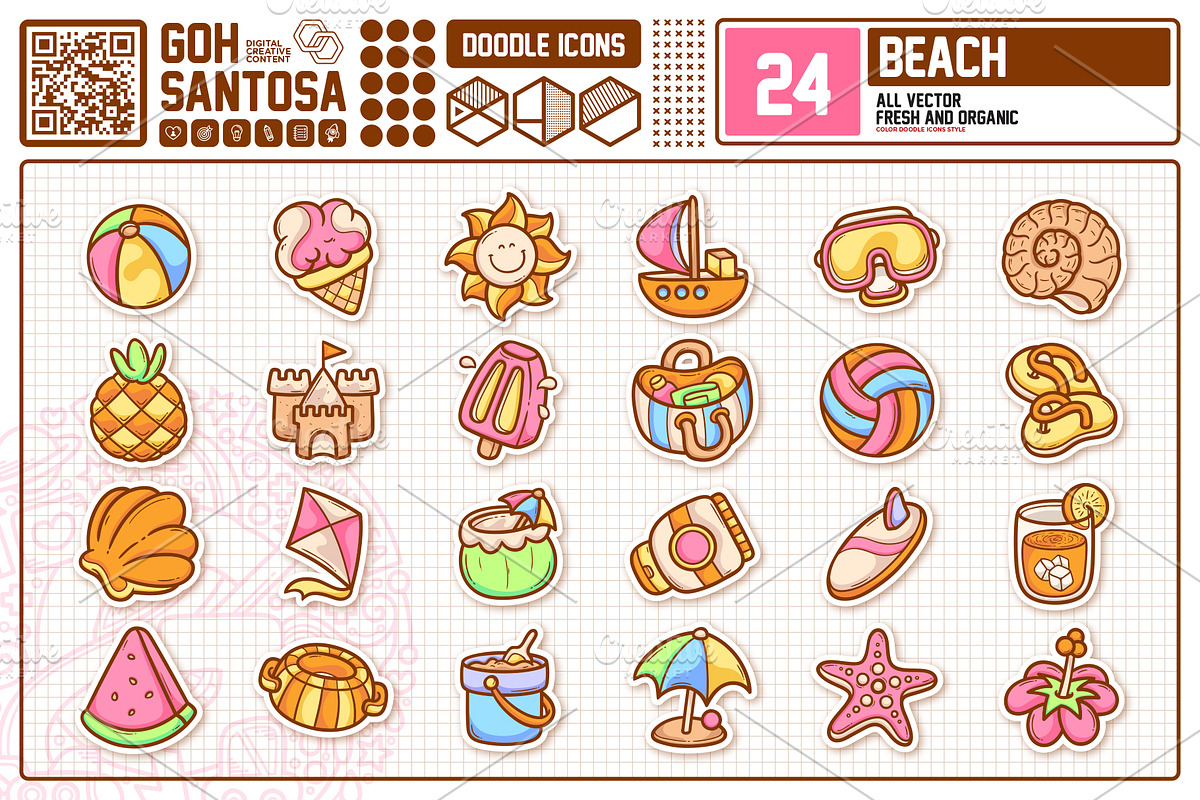 Beach Stickers Doodle Vector, a Graphic by Gohsantosa