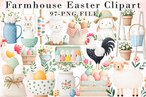 Farmhouse Easter Clipart, an Illustration by Libby Wishes