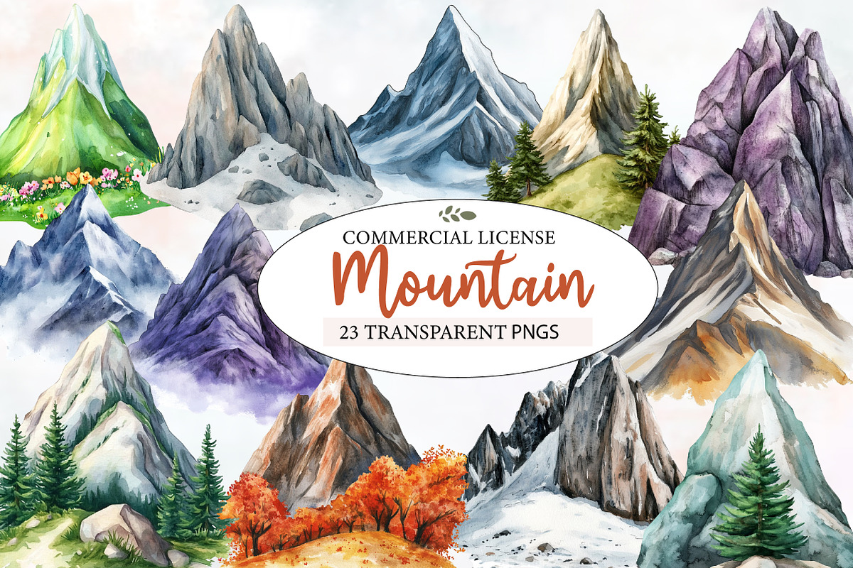 Watercolor Mountain Clipart, an Illustration by Designworld (Photo 1 of 6)
