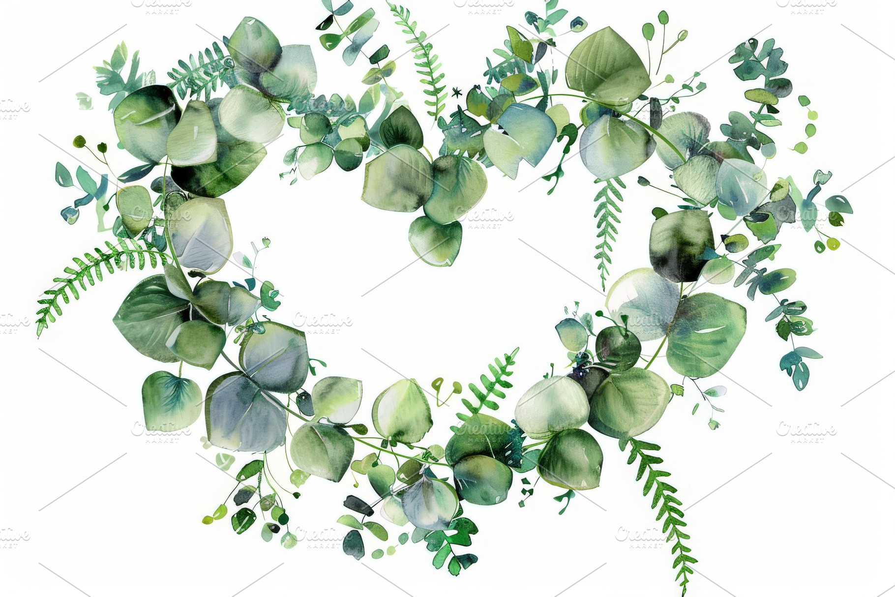 Watercolor floral wreath of greenery, a Photo by Pixeness Studio