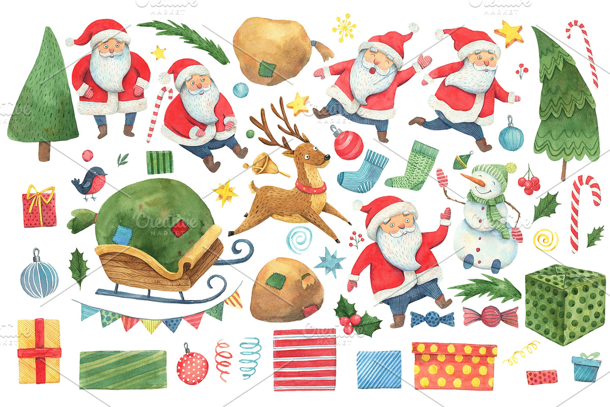 CHRISTMAS - WATERCOLOR CLIP ART, a Decorative Illustration by Kattarina Po (Photo 2 of 8)
