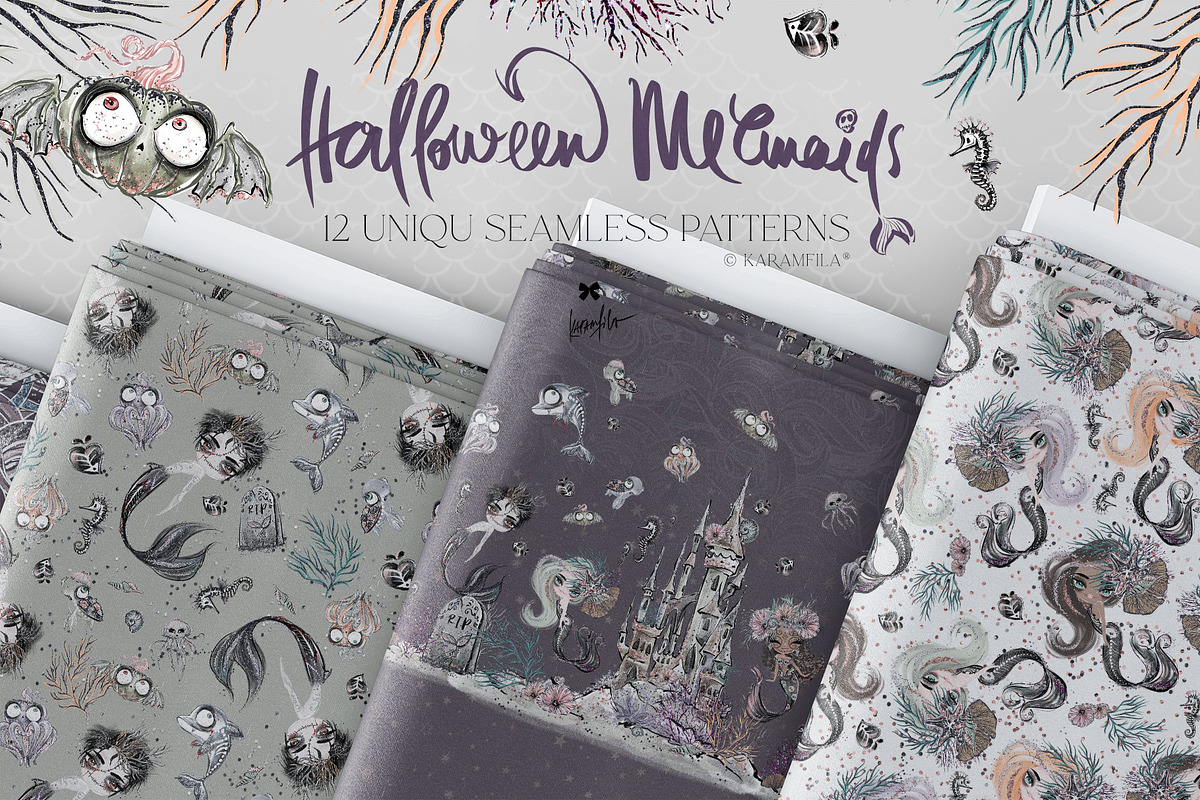 Halloween Mermaids Spooky Patterns, a Pattern Graphic by KaramfilaS (Photo 1 of 19)
