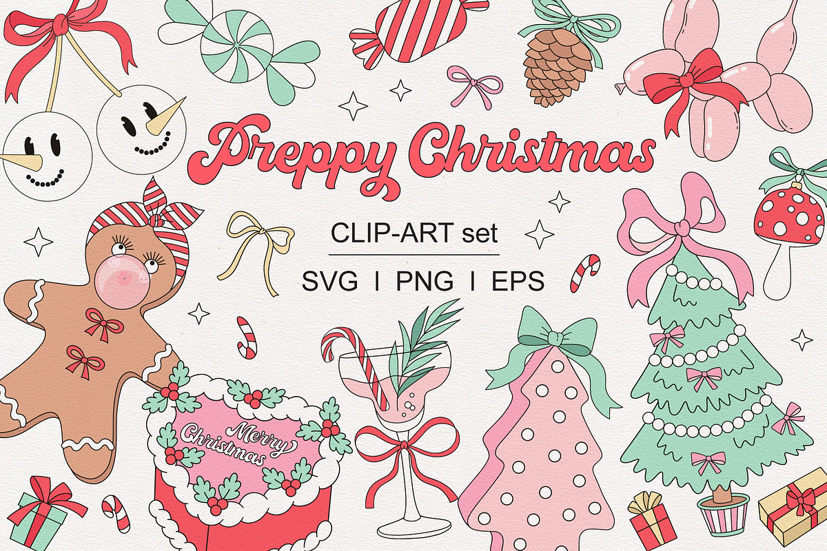 Preppy Coquette Christmas clip-arts, a Seasonal Illustration by @olga.angelloz (Photo 1 of 2)