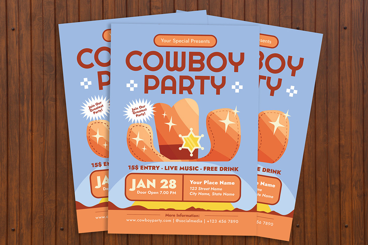Cowboy Party Flyer, a Flyer Template by Gumico Studio. (Photo 2 of 3)