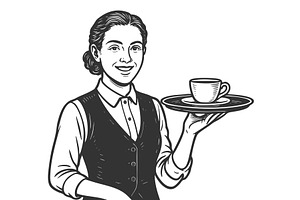 Female Waitress Serving Coffee on, a Person Illustration by AlexArt