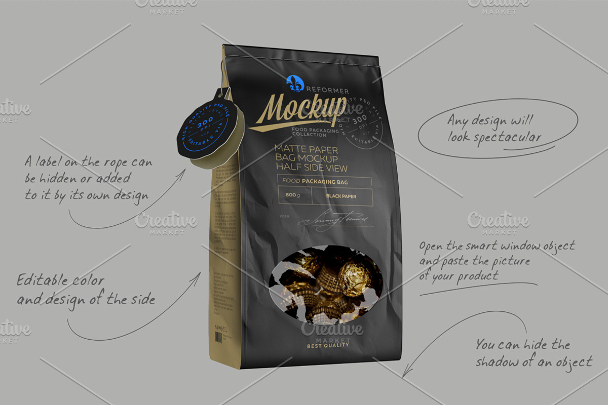 Black Paper Bag With Window Mock-up, a Packaging Mockup by Reformer Mockup (Photo 4 of 7)