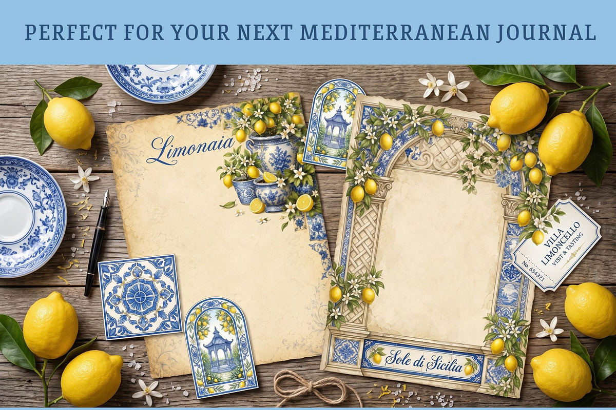 Mediterranean Lemons Journal Kit, an Object Graphic by Traveling Designer (Photo 2 of 6)