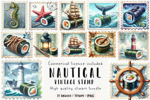 Nautical Vintage Stamp Clipart, an Illustration by CreationArt