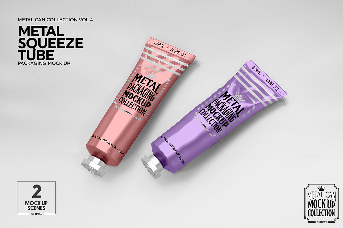 Metal Squeeze Tubes Packaging Mockup, a Packaging Mockup by INCDesign (Photo 5 of 10)