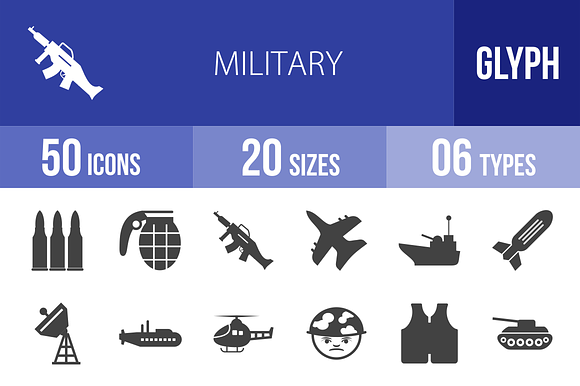 50 Military Glyph Icons preview 4