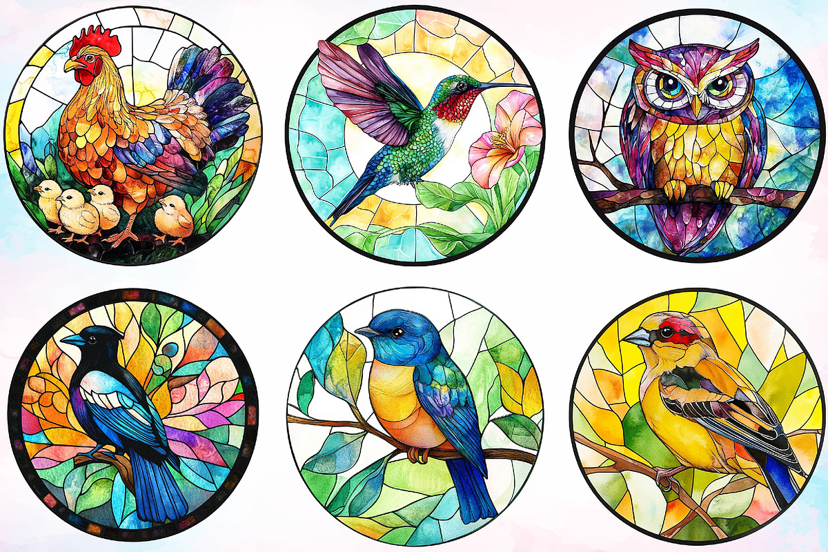 Birds Round Stained Glass Clipart, an Animal Illustration by Canvas Craft (Photo 3 of 3)