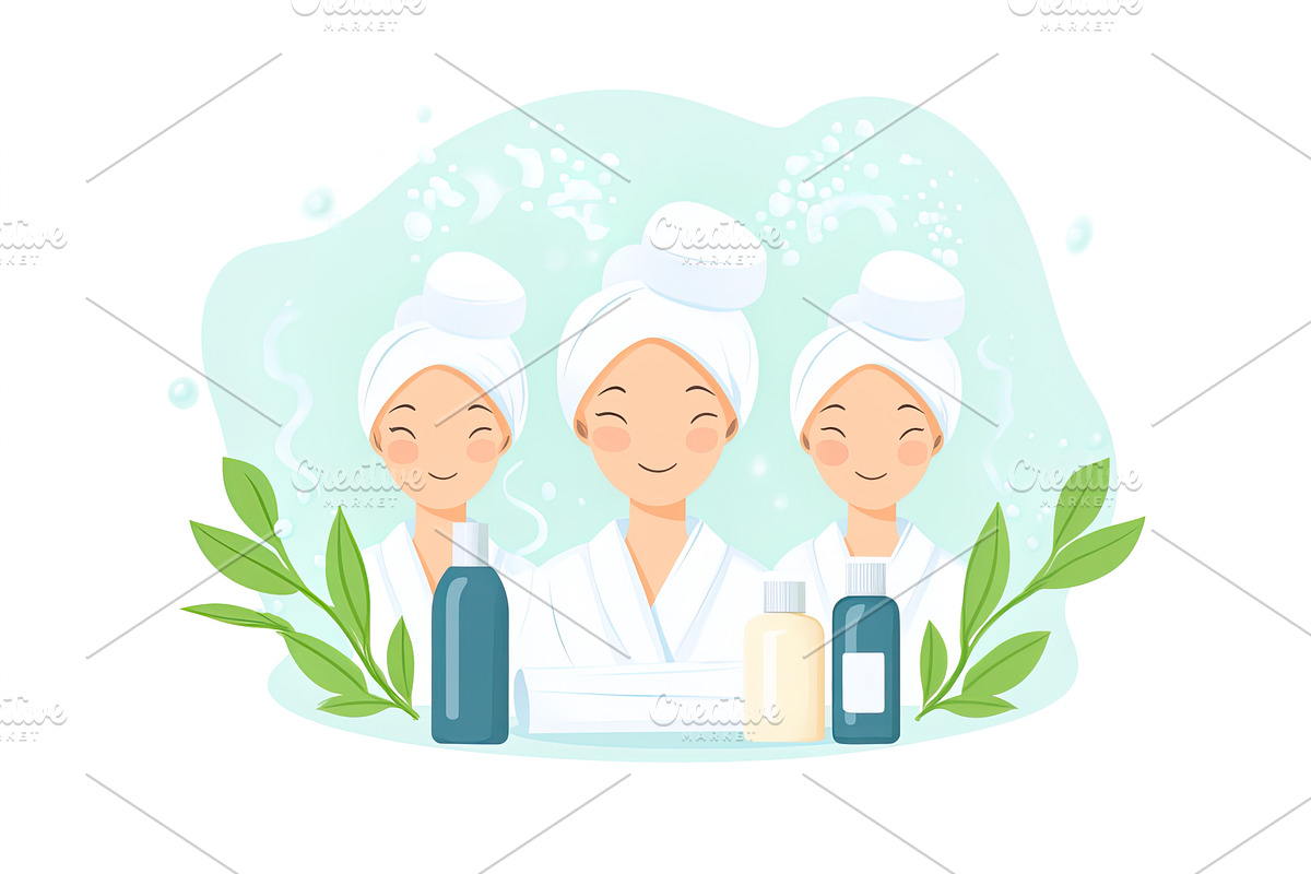 Relaxed spa day for three women with, an Object Illustration by Lermont51