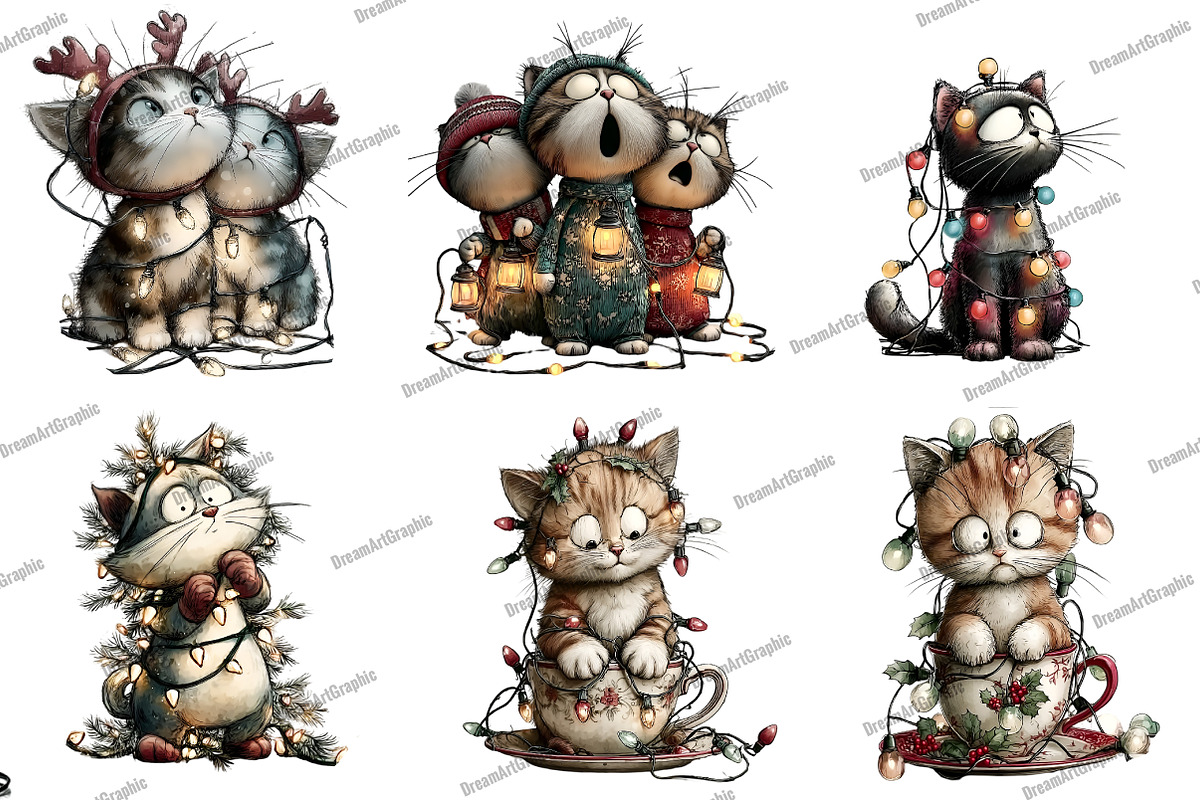 Whimsical Christmas Cats Lights, an Illustration by DreamArtGraphic (Photo 3 of 4)