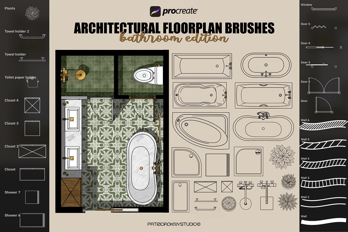 Procreate bathroom floorplan brushes, a Brush Add-On by PDknyStudio (Photo 3 of 6)