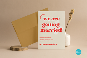 Colorful Retro Themed Save The Date, an Invitation Template by StudioVonBraitenberg