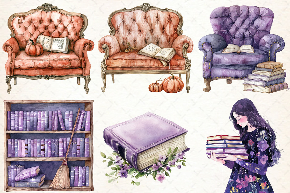 Haunted Bookstore Clipart, an Illustration by Libby Wishes (Photo 2 of 9)