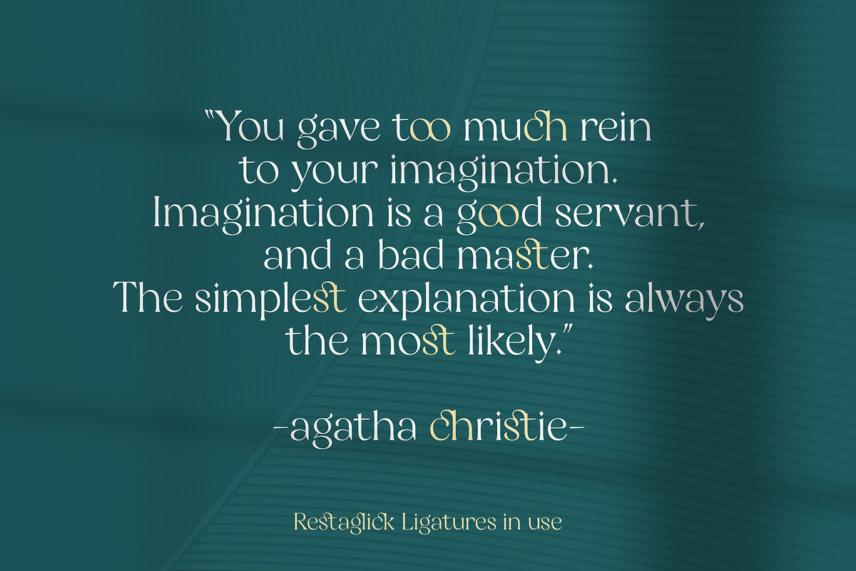 Restaglick - Elegant Ligatures, a Serif Font by Mokatype Studio (Photo 8 of 12)