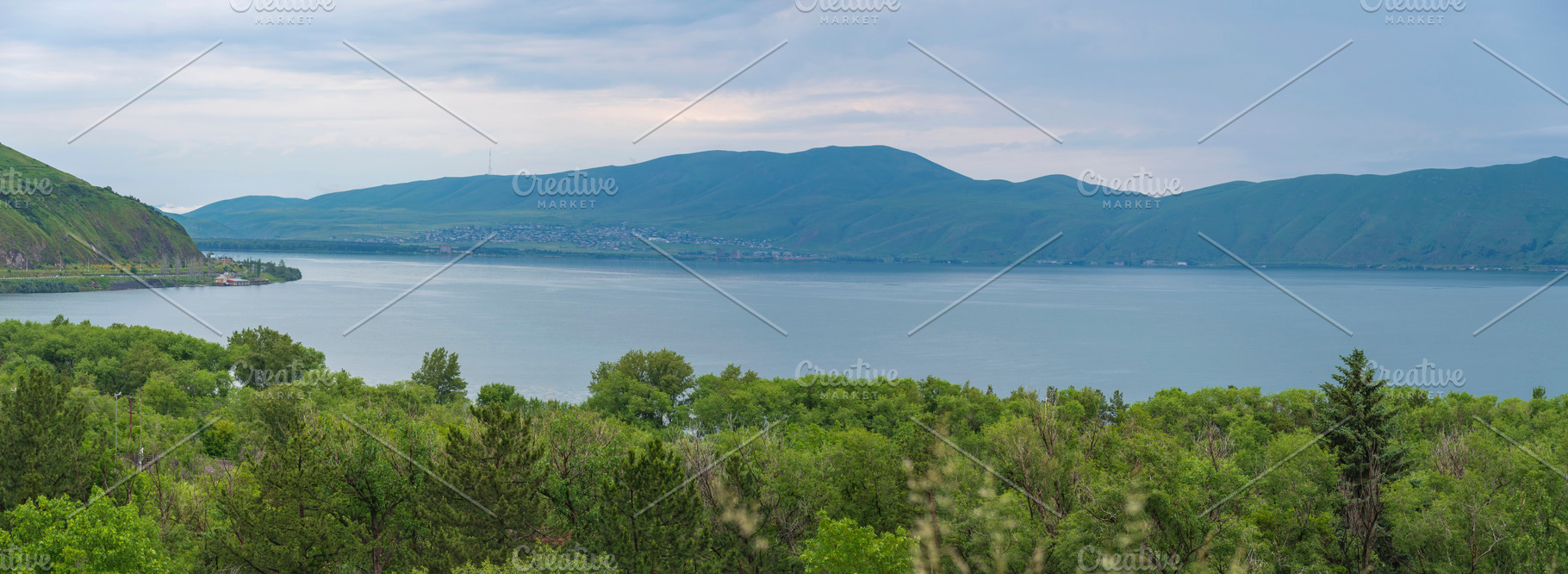 Panoramic view of beautiful Lake Sevan in Armenia with green for, a Photo by Pictures for you!!!!!!!!!