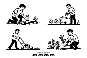 Activity of a man caring for plants, a Person Illustration by Vectorlina