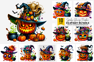 Witch Pumpkin Sublimation PNG Bundle, a Graphic by Clipart Bloom