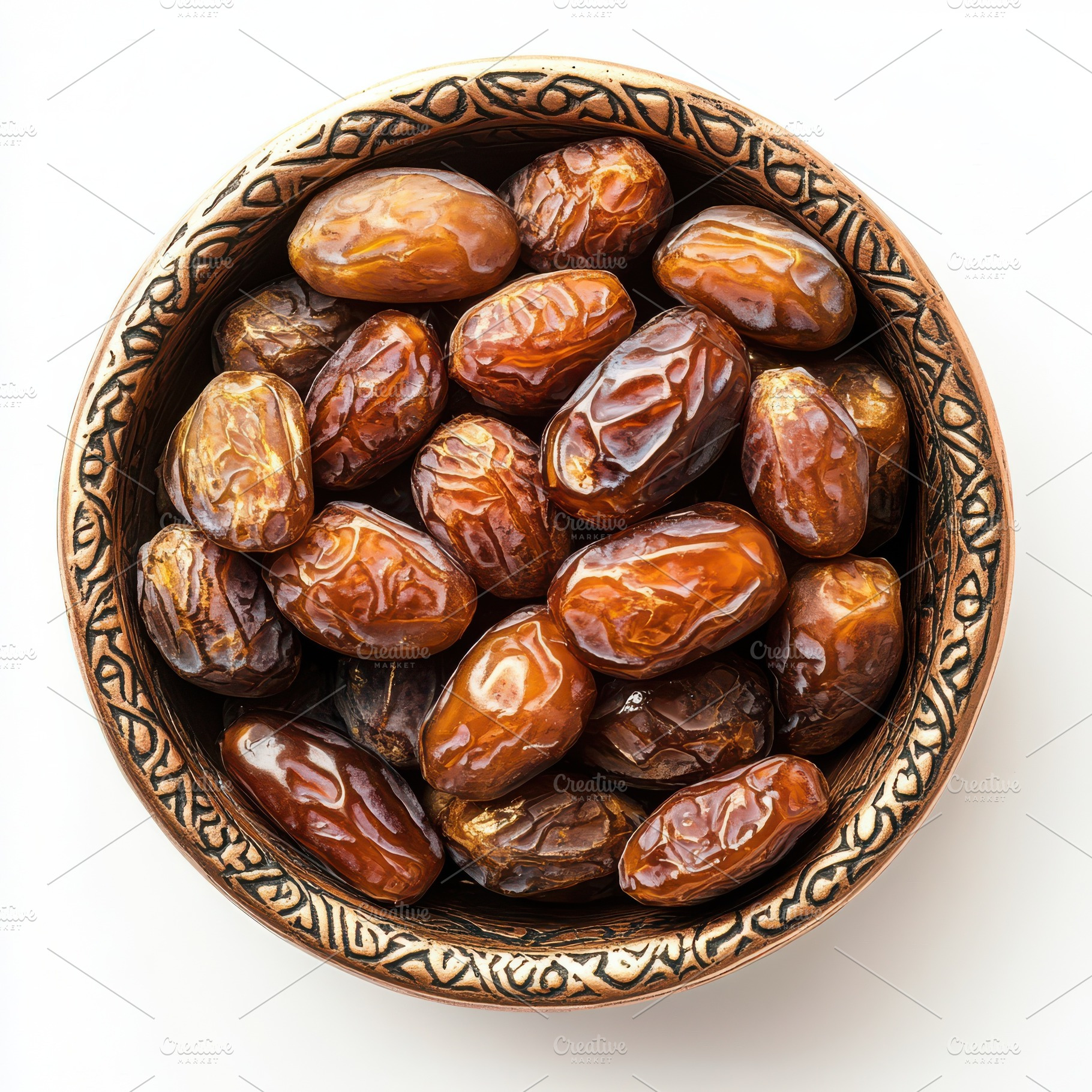 Arabic clay bowl of dates for Ramada, a Food & Drink Photo by Pixeness Studio
