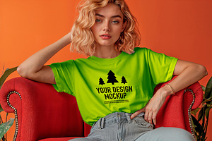 Mockup t-shirt worn by young woman, an Apparel Mockup by OSORIOartist