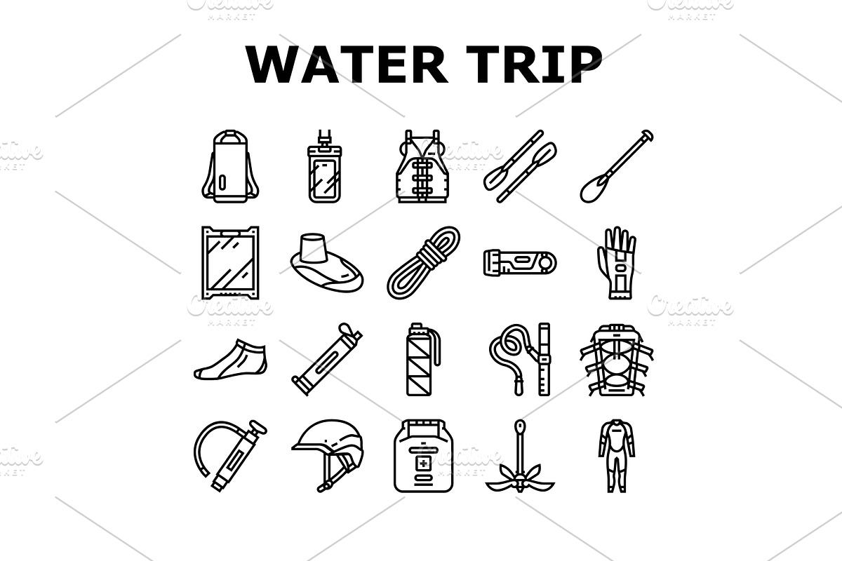 water trip tourism beach icons set, an Illustration by pikepicture