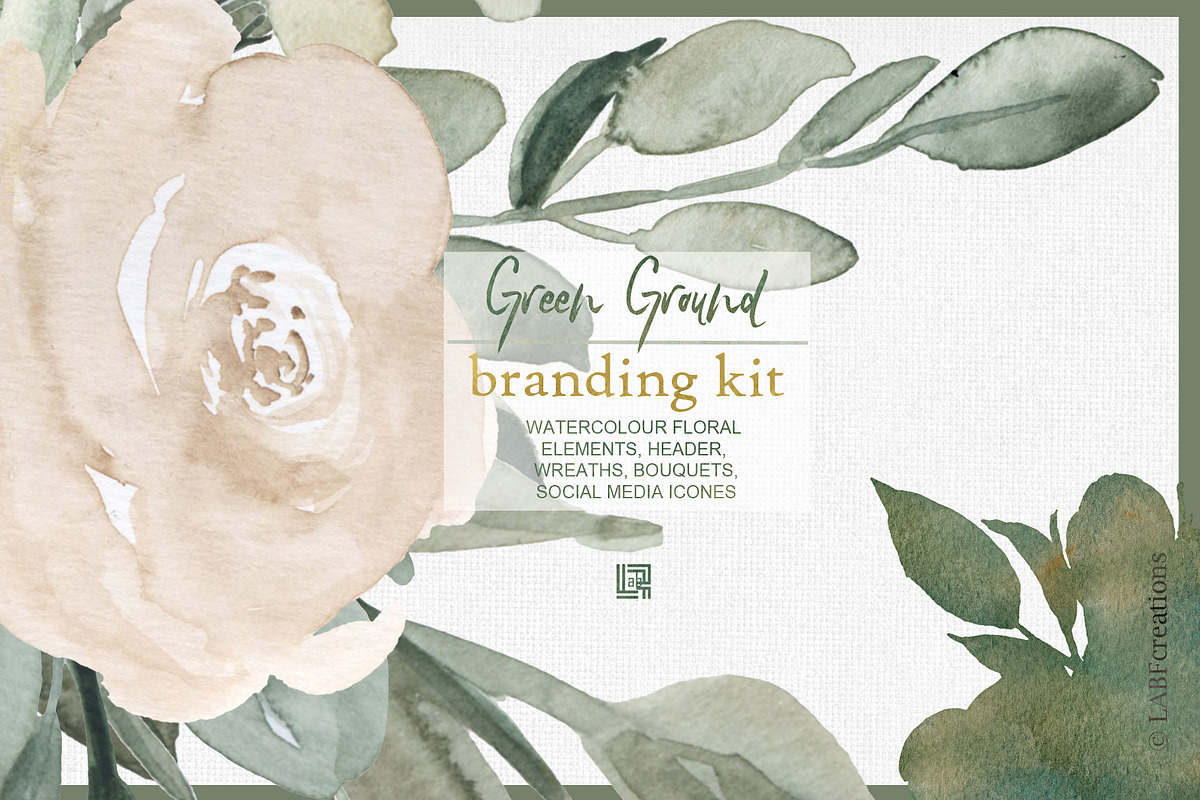 Green ground. Watercolor flowers, an Illustration by LABFcreations (Photo 3 of 10)