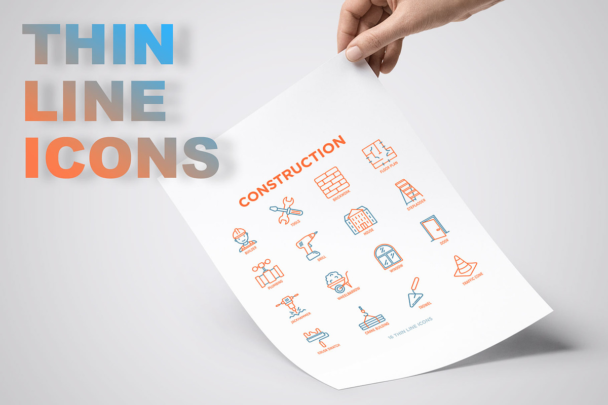 Construction | 16 Thin Line Icons, an Outline Icon by Alex Blogoodf (Photo 3 of 11)