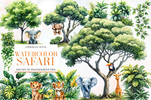 Safari Watercolor Clipart, an Illustration by Designworld