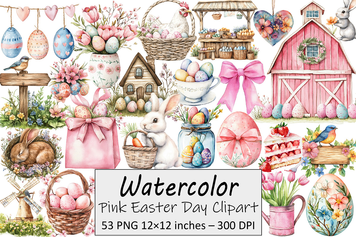 Pink Easter Day Clipart, an Illustration by Design Market (Photo 1 of 3)