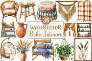 Watercolor Boho Interior Clipart, an Illustration by Craft Nest (Thumbnail 1 of 6)