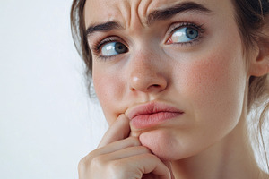 Young woman looks worried, a Photo by Beautiful things