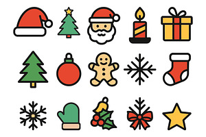 Christmas icons in outlined cartoon, a Branding & Logo Template by Vectorium Studio