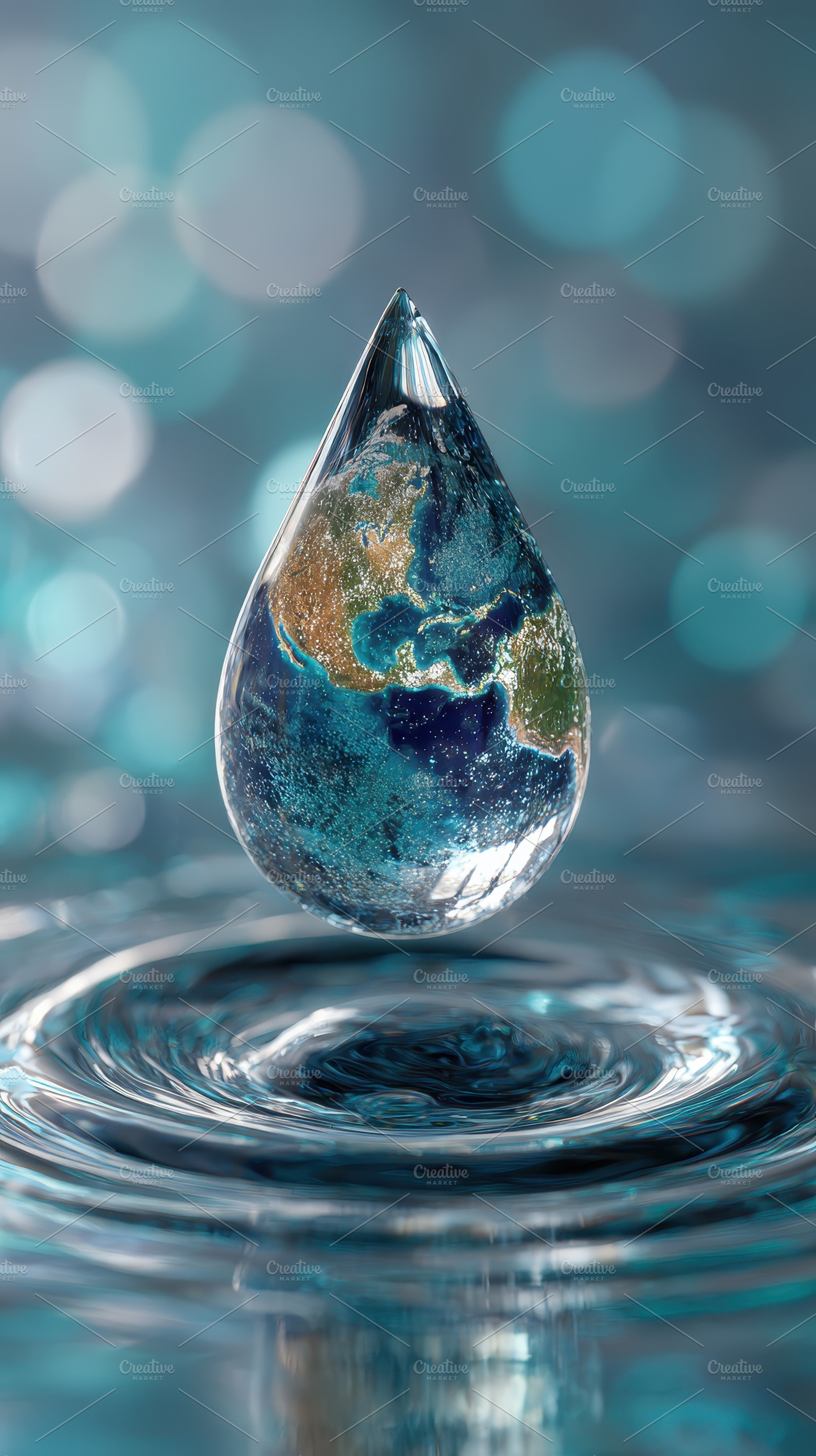 Earth Water Drop Planet Blue Ripples, a Photo by Pixeness Studio