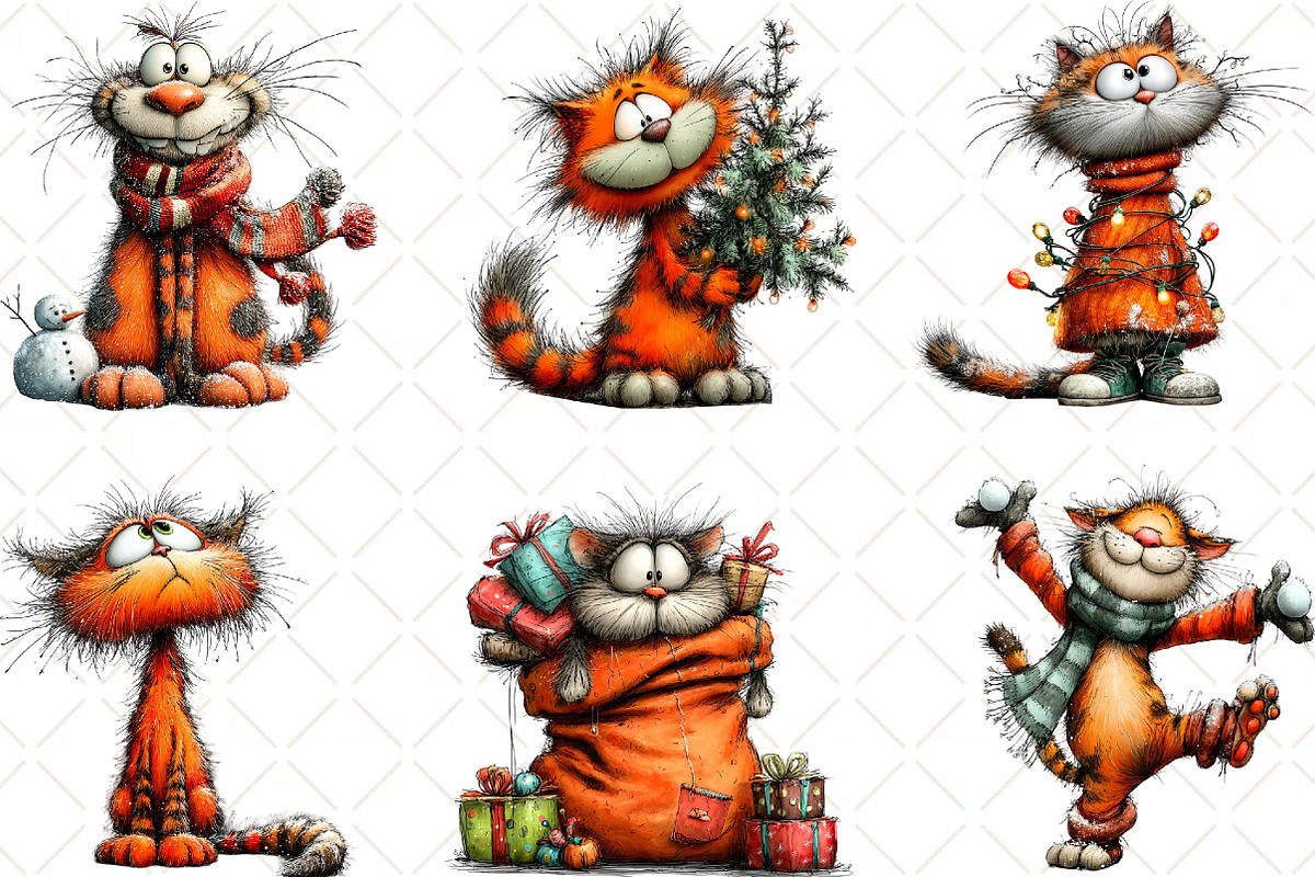 Whimsical Christmas Cat Clipart, an Animal Illustration by Black Bird Studio (Photo 2 of 6)