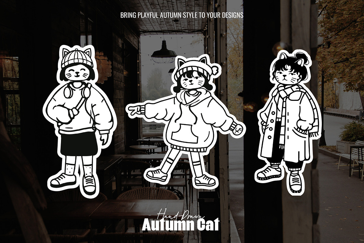 Handrawn Autumn Cat Character Set, an Animal Illustration by Invisual Studio (Photo 10 of 11)