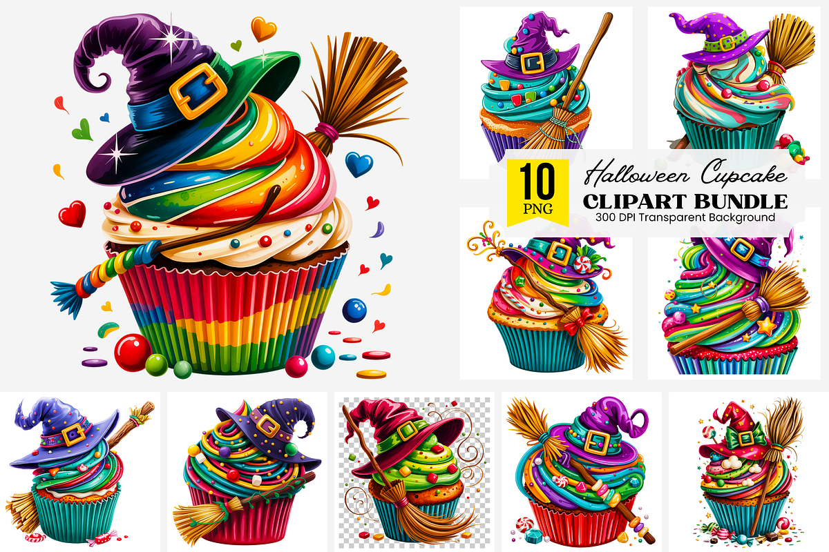 Witch Cupcake PNG Bundle, a Graphic by Clipart Studio (Photo 1 of 11)
