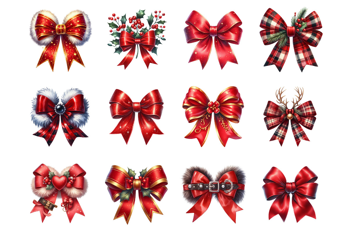 Red Coquette Christmas Bow Bundle, an Illustration by SinaCreation (Photo 2 of 7)