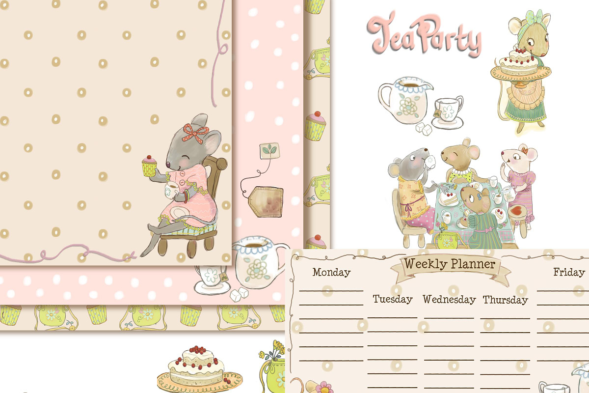 Tea Party Clipart Set, a Decorative Illustration by Paper Doll Pets (Photo 3 of 7)