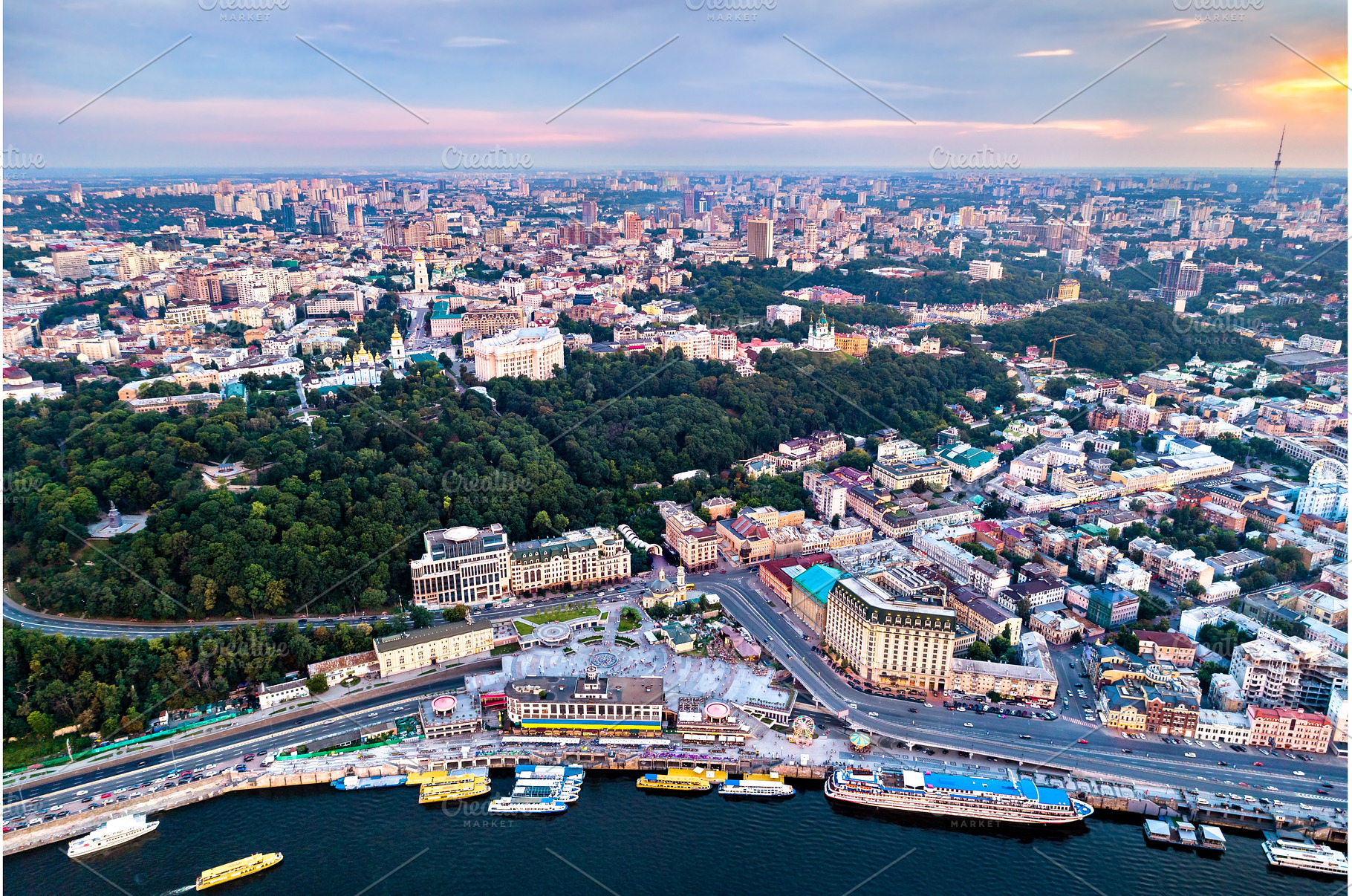 Aerial view of the old town of Kiev, an Architecture Photo by Leonid Andronov