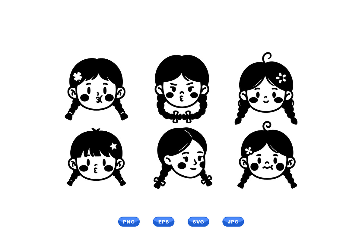 Cute Girl Faces SVG Clipart, an Illustration by designvectx (Photo 1 of 3)