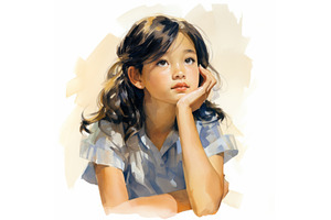Asian girl in thinking and doubts, an Arts & Entertainment Photo by Visual Generation