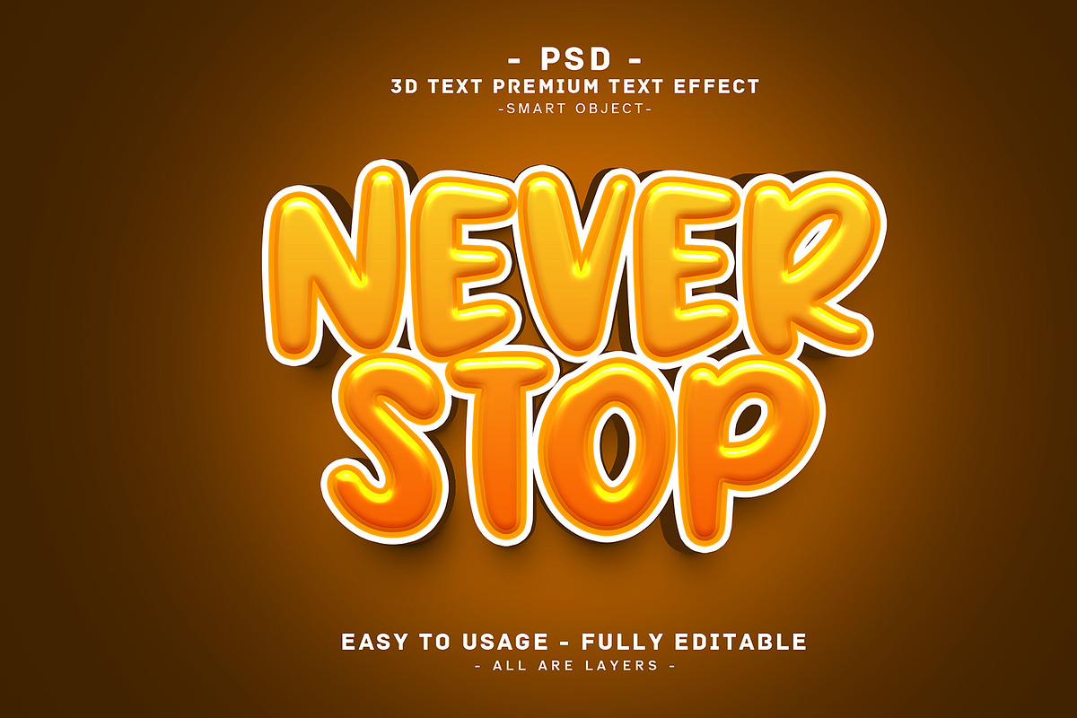 Never Stop 3D Psd Text Effect Style, a Layer Style Add-On by Md Jahidul99
