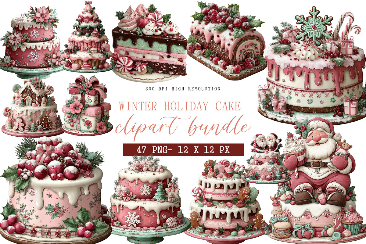 Winter Holiday Cake Clipart, an Illustration by DreamArtGraphic (Photo 1 of 4)