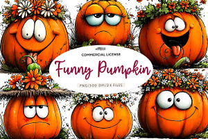 Funny Pumpkin Clipart PNG, a Seasonal Illustration by CreationArt
