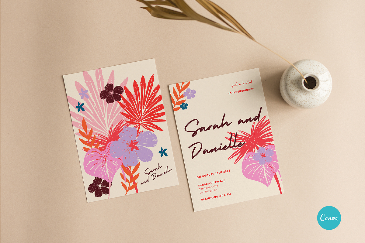 Tropical Wedding Invitation CANVA, an Invitation Template by StudioVonBraitenberg (Photo 4 of 9)