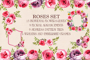 watercolor set "Peony-pink rose"