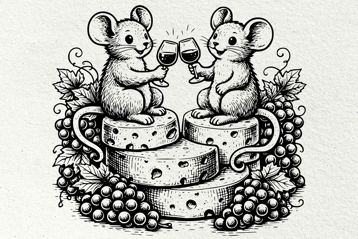 Mouse Wine and Cheese Graphics, a Decorative Illustration by DENIDigitalArtSudio (Photo 2 of 5)