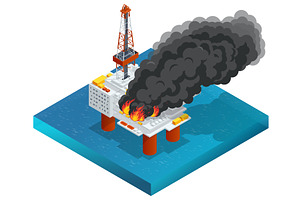 Isometric offshore disaster oil, an Illustration by Golden Sikorka